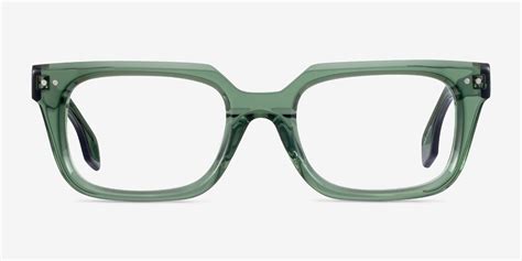 green transparent frame glasses.